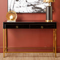 Orsina Black Console Table – 2-Drawer Gold Metal Frame with Mirror