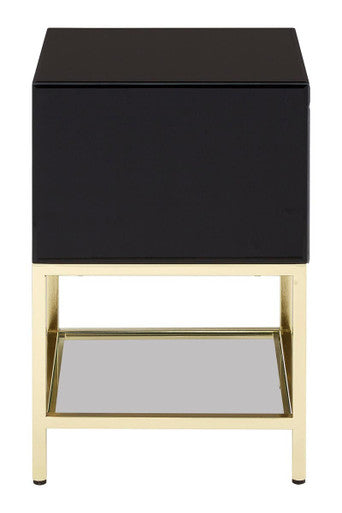 Orsina Black Gloss 2-Drawer Side Table with Gold Frame and Mirror Top