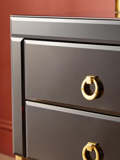 Orsina Black Gloss 2-Drawer Side Table with Gold Frame and Mirror Top