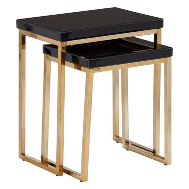Orsina Black and Gold Nesting Tables – Set of 2 Glossy Wooden Tops