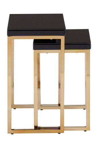 Orsina Black and Gold Nesting Tables – Set of 2 Glossy Wooden Tops