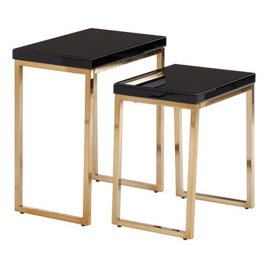 Orsina Black and Gold Nesting Tables – Set of 2 Glossy Wooden Tops