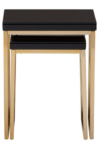 Orsina Black and Gold Nesting Tables – Set of 2 Glossy Wooden Tops