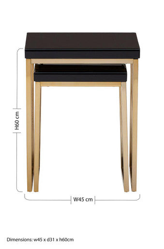 Orsina Black and Gold Nesting Tables – Set of 2 Glossy Wooden Tops