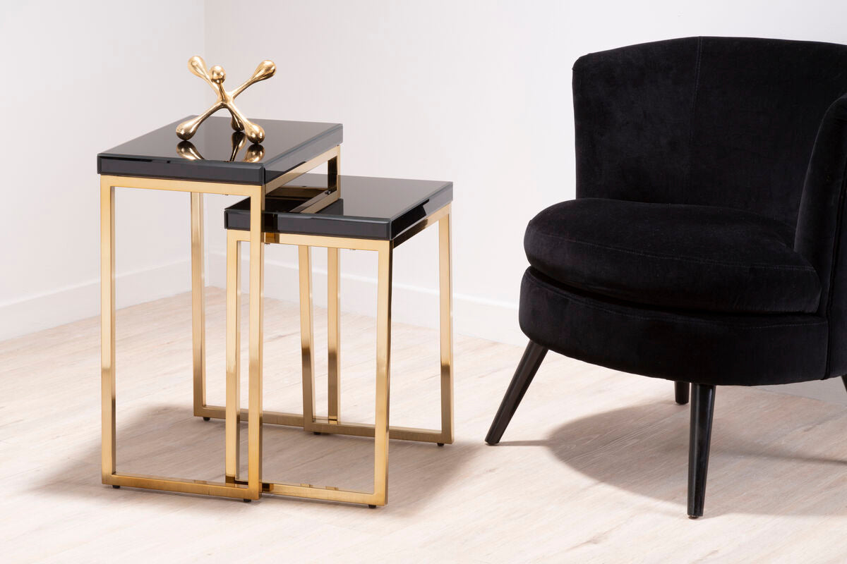 Orsina Black and Gold Nesting Tables – Set of 2 Glossy Wooden Tops