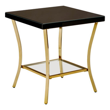 Orsina Black Glass and Gold Side Table – Two-Tier Mirrored End Table
