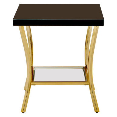 Orsina Black Glass and Gold Side Table – Two-Tier Mirrored End Table
