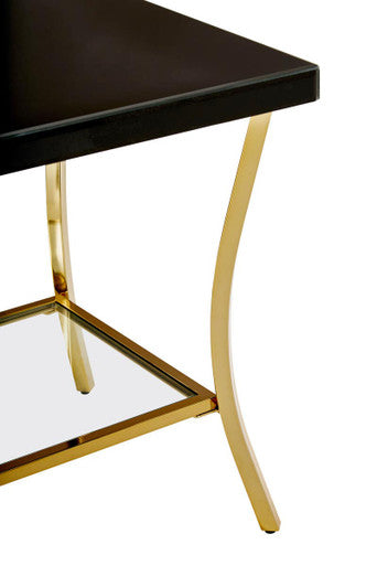 Orsina Black Glass and Gold Side Table – Two-Tier Mirrored End Table