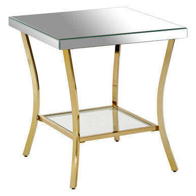 Orsina Mirrored Side Table – 2-Tier Gold Curved Iron Accent Table