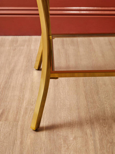 Orsina Mirrored Side Table – 2-Tier Gold Curved Iron Accent Table