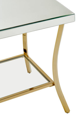 Orsina Mirrored Side Table – 2-Tier Gold Curved Iron Accent Table