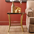 Orsina Mirrored Side Table – 2-Tier Gold Curved Iron Accent Table