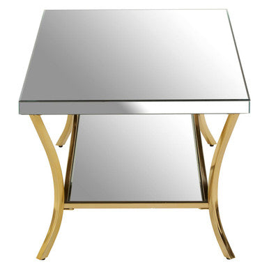 Orsina Mirrored Coffee Table – 2-Tier Silver Glass with Gold Curved Legs