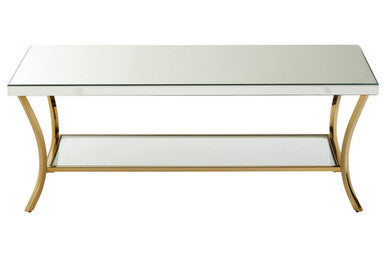 Orsina Mirrored Coffee Table – 2-Tier Silver Glass with Gold Curved Legs