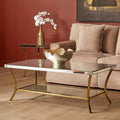 Orsina Mirrored Coffee Table – 2-Tier Silver Glass with Gold Curved Legs