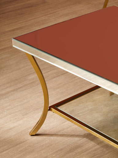 Orsina Mirrored Coffee Table – 2-Tier Silver Glass with Gold Curved Legs