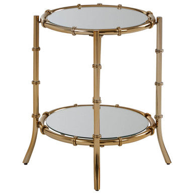 Orsina Gold Bamboo Mirrored Side Table – Two-Tier Round End Table