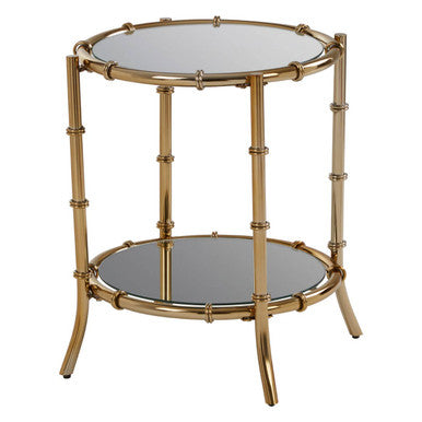 Orsina Gold Bamboo Mirrored Side Table – Two-Tier Round End Table