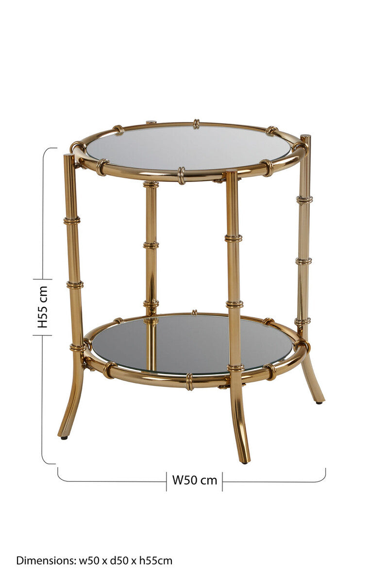 Orsina Gold Bamboo Mirrored Side Table – Two-Tier Round End Table