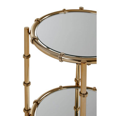 Orsina Gold Bamboo Mirrored Side Table – Two-Tier Round End Table