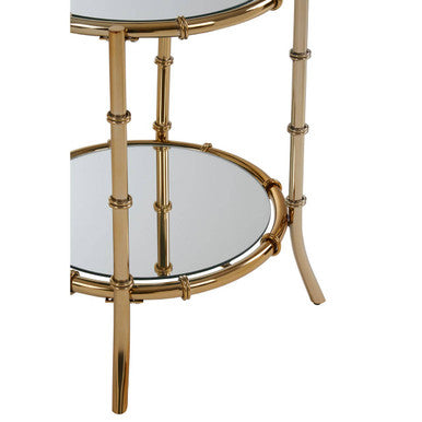Orsina Gold Bamboo Mirrored Side Table – Two-Tier Round End Table