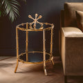 Orsina Gold Bamboo Mirrored Side Table – Two-Tier Round End Table
