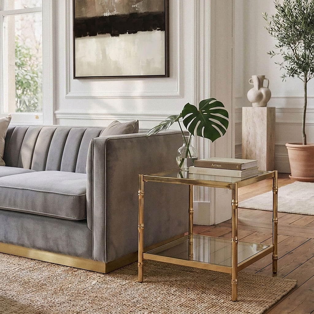 Orsina Kensington Townhouse Two-Tier Gold and Mirrored Side Table
