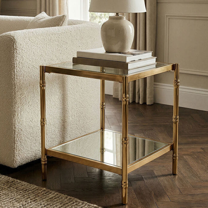 Orsina Kensington Townhouse Two-Tier Gold and Mirrored Side Table