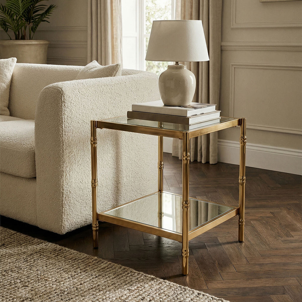 Orsina Kensington Townhouse Two-Tier Gold and Mirrored Side Table