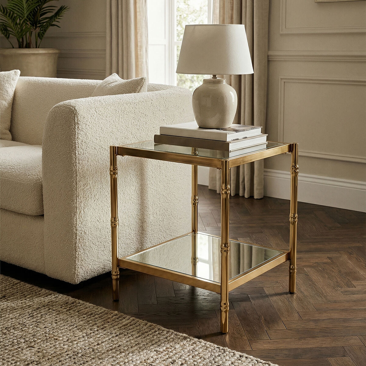 Orsina Kensington Townhouse Two-Tier Gold and Mirrored Side Table