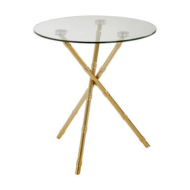 Orsina Gold Bamboo Side Table | Round Clear Glass Top Accent Table