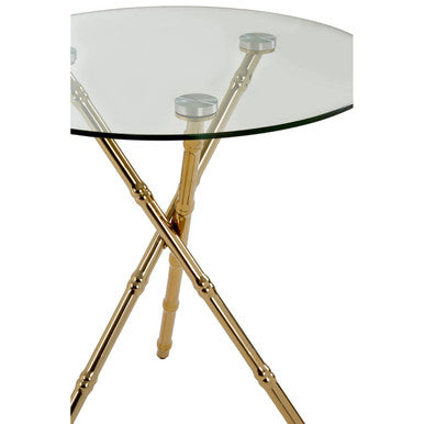 Orsina Gold Bamboo Side Table | Round Clear Glass Top Accent Table