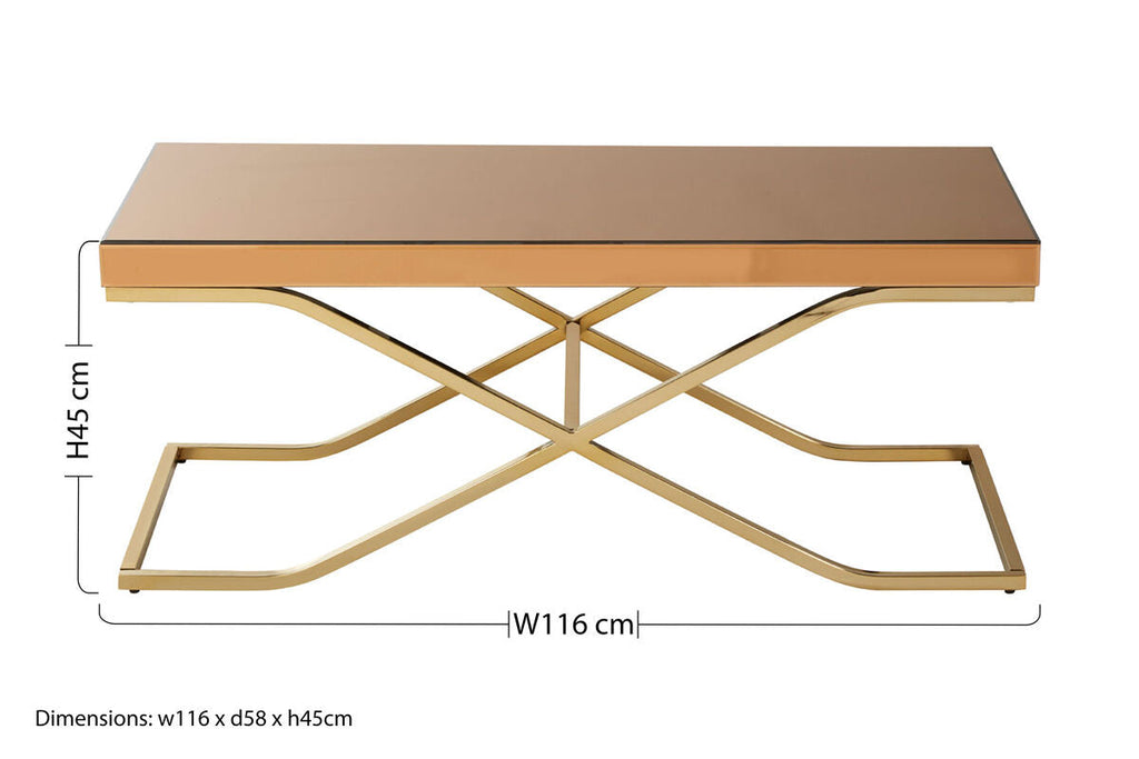 Orsina Brown Glass Coffee Table | Gold Iron Frame Kensington Townhouse