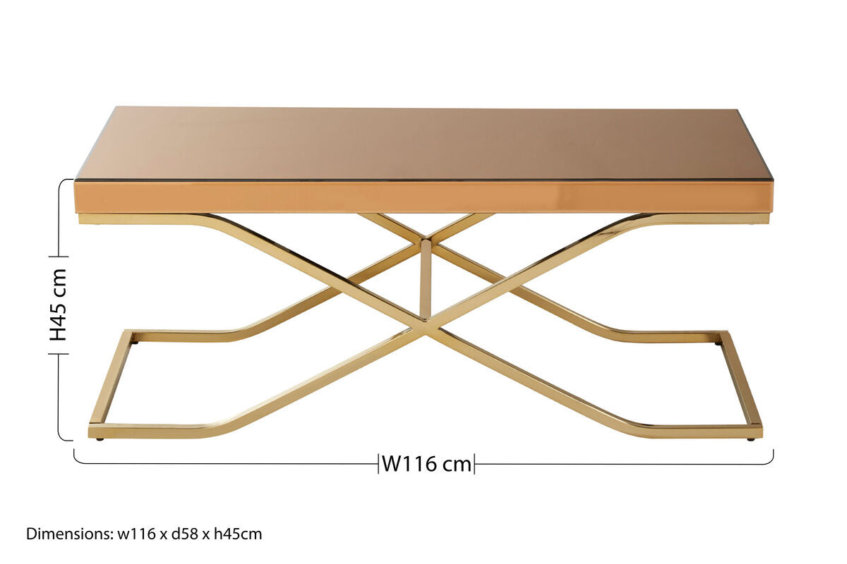 Orsina Brown Glass Coffee Table | Gold Iron Frame Kensington Townhouse