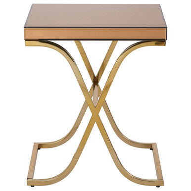 Orsina Square Mirrored Glass Side Table – Gold X-Base End Table
