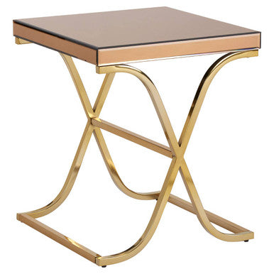 Orsina Square Mirrored Glass Side Table – Gold X-Base End Table