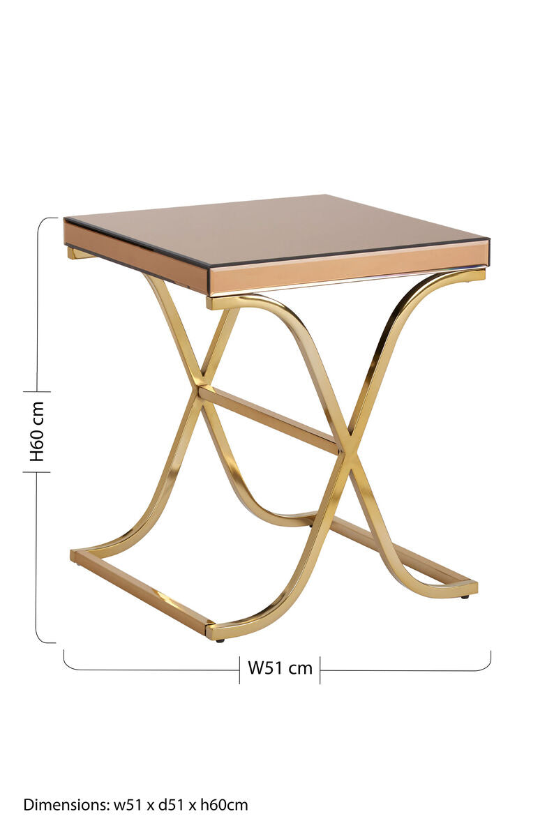 Orsina Square Mirrored Glass Side Table – Gold X-Base End Table
