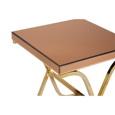 Orsina Square Mirrored Glass Side Table – Gold X-Base End Table