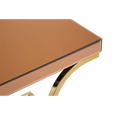 Orsina Square Mirrored Glass Side Table – Gold X-Base End Table