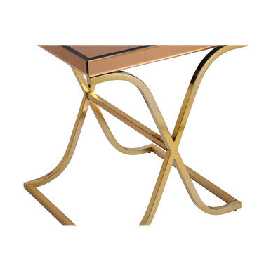 Orsina Square Mirrored Glass Side Table – Gold X-Base End Table