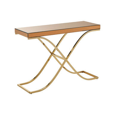 Orsina Kensington Townhouse Brown Glass Console Table | Gold Iron Frame