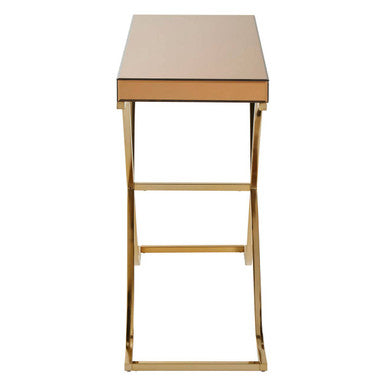 Orsina Kensington Townhouse Brown Glass Console Table | Gold Iron Frame