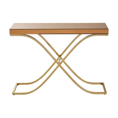 Orsina Kensington Townhouse Brown Glass Console Table | Gold Iron Frame