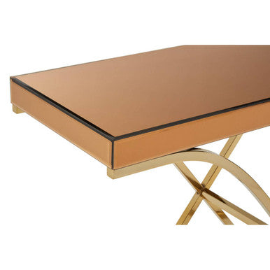 Orsina Kensington Townhouse Brown Glass Console Table | Gold Iron Frame