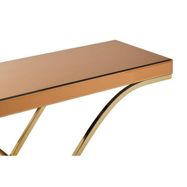 Orsina Kensington Townhouse Brown Glass Console Table | Gold Iron Frame