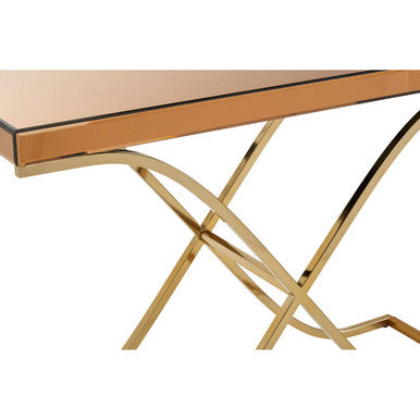 Orsina Kensington Townhouse Brown Glass Console Table | Gold Iron Frame