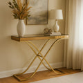 Orsina Kensington Townhouse Brown Glass Console Table | Gold Iron Frame