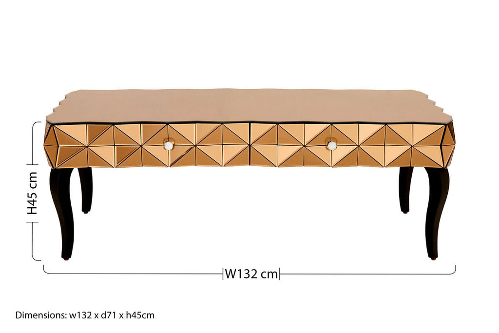 Orsina Soho Geometric Copper Coffee Table with Smoked Glass Top