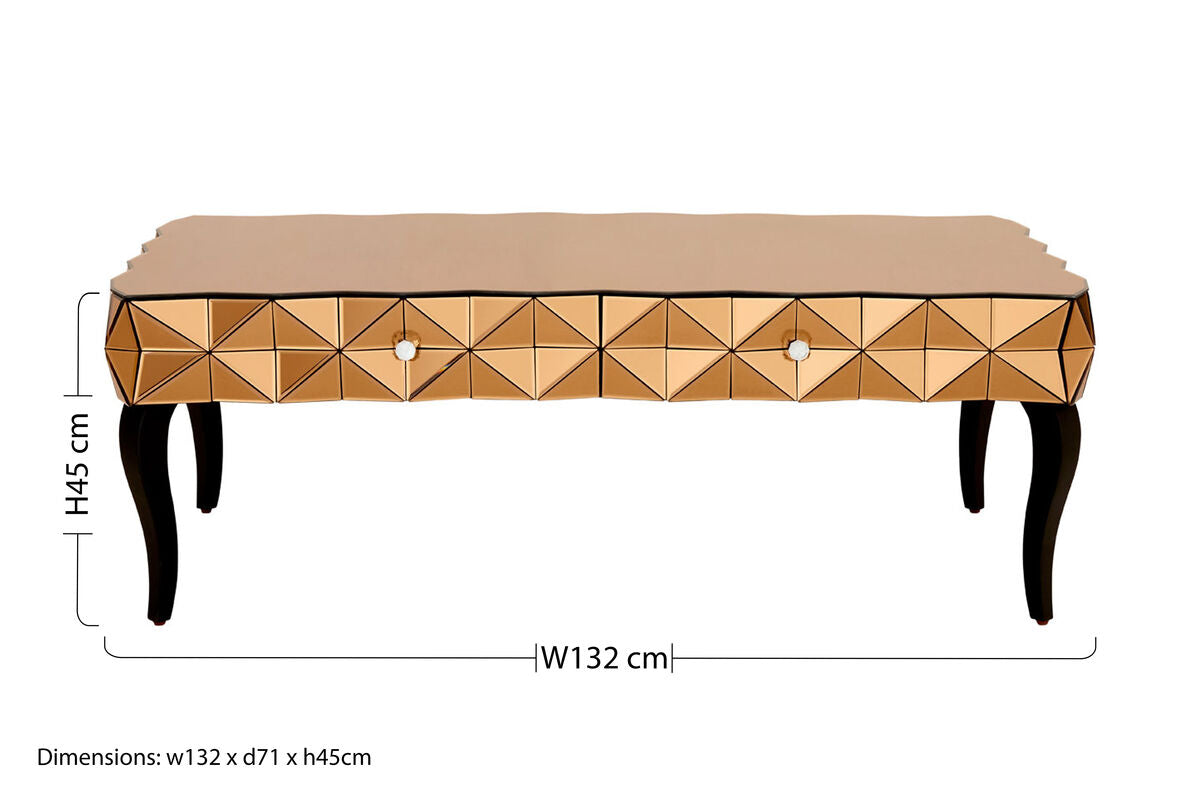 Orsina Soho Geometric Copper Coffee Table with Smoked Glass Top