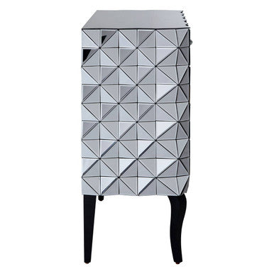 Orsina Soho Mirrored Accent Cabinet – Silver Geometric 2-Door Storage